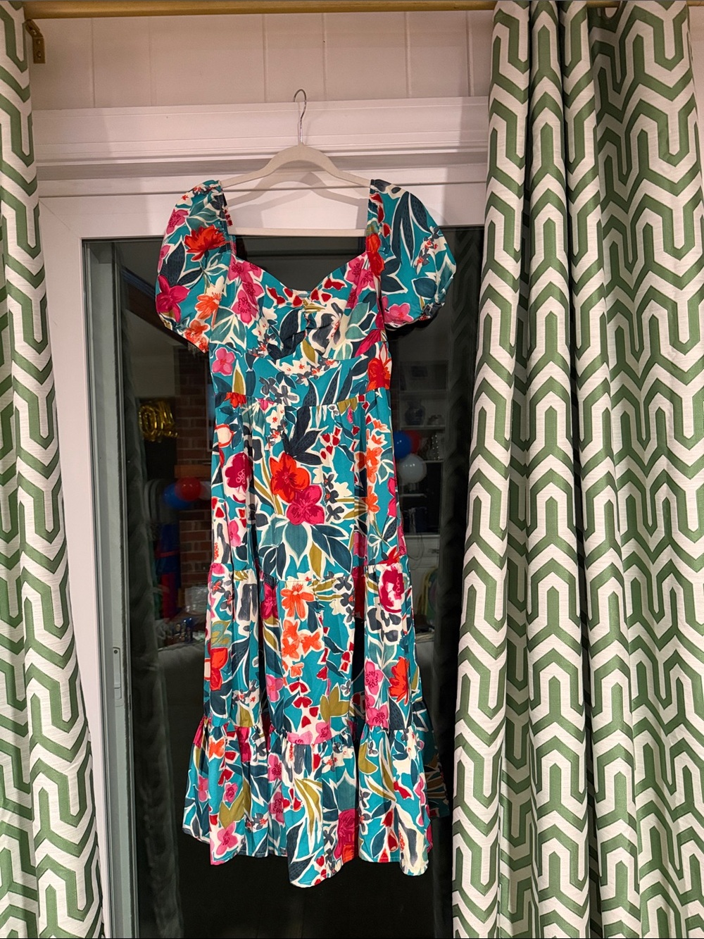 Teal Floral Puff-Sleeve Maxi Dress - Picture 3 of 11